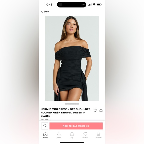 Showpo Black Off Shoulder Ruched Mini Dress - Picture 3 of 5